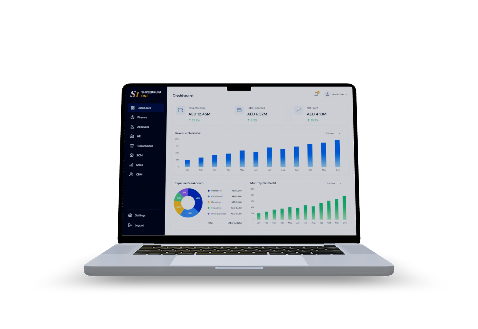 Shreekrupa One dashboard on laptop